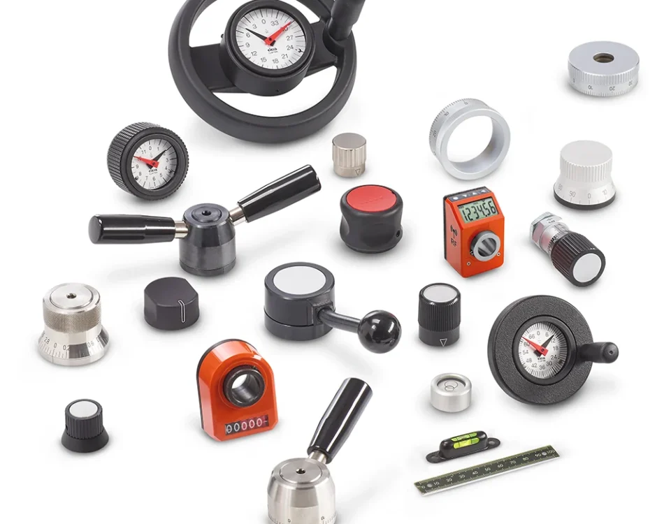 Ganter Norm koneosat, indikaattorit, säätönupit ja asteikkorenkaat