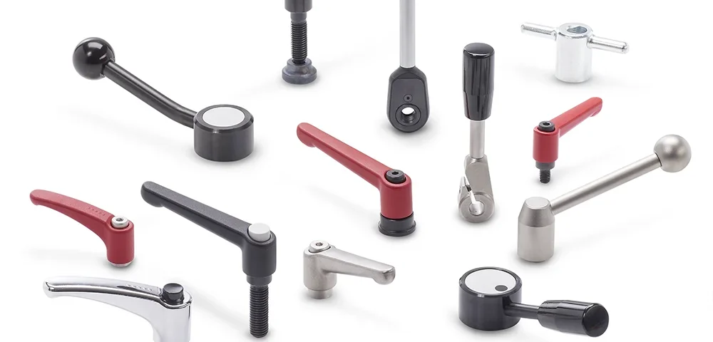 Ganter Norm koneosat, lukitusvivut, kirirstysvivut, säädettävät lukitusvivut