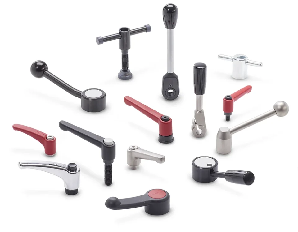 Ganter Norm koneosat, lukitusvivut, kirirstysvivut, säädettävät lukitusvivut