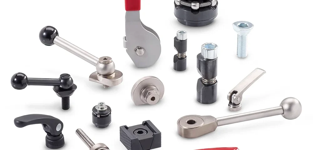 Ganter Norm koneosat, lukitussalvat, kiristysvivut, kiilapuristimet