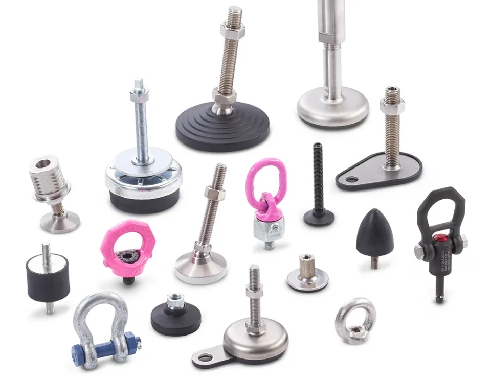 Ganter Norm koneosat, säätöjalat, nostosilmukat, nostokorvat, kumipuskurit