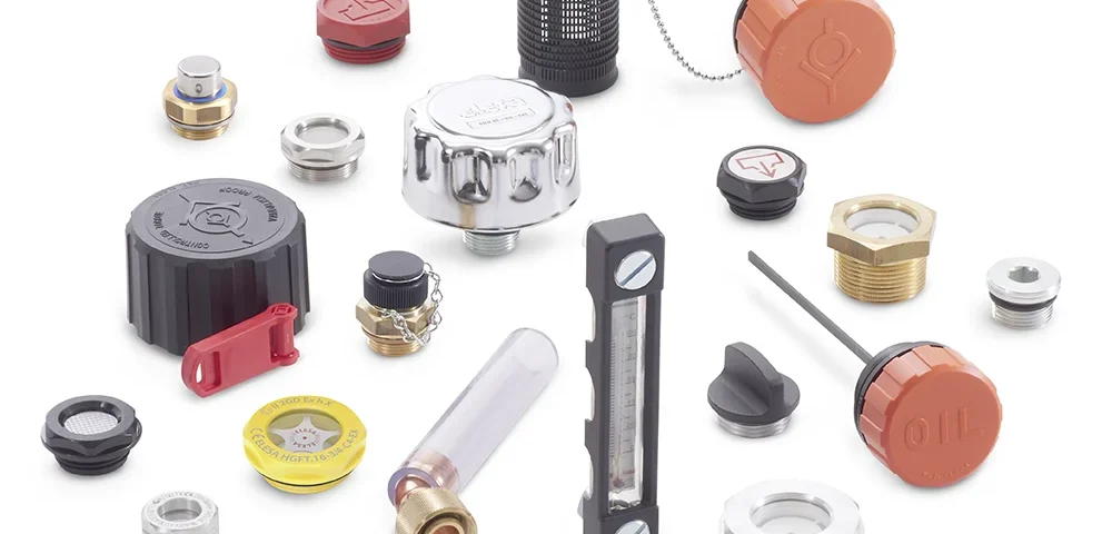 Ganter Norm koneosat, öljysilmät, tiivistetulpat, huohottimet ja tyhjennysventtiilit