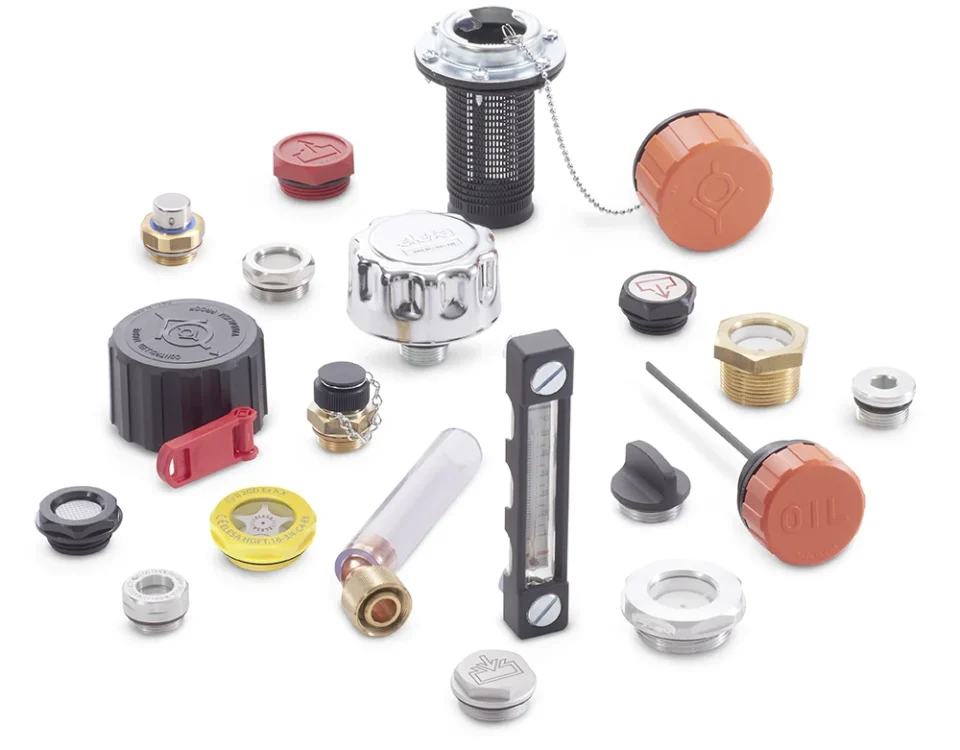 Ganter Norm koneosat, öljysilmät, tiivistetulpat, huohottimet ja tyhjennysventtiilit