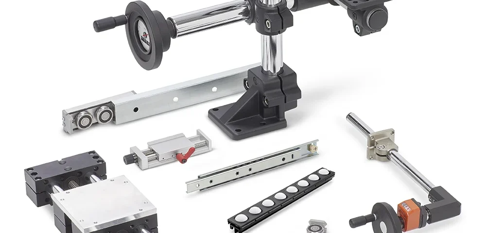 Ganter Norm koneosat, lineaarikiskot, teleskooppikiskot, ohjairullat, liukuyksiköt